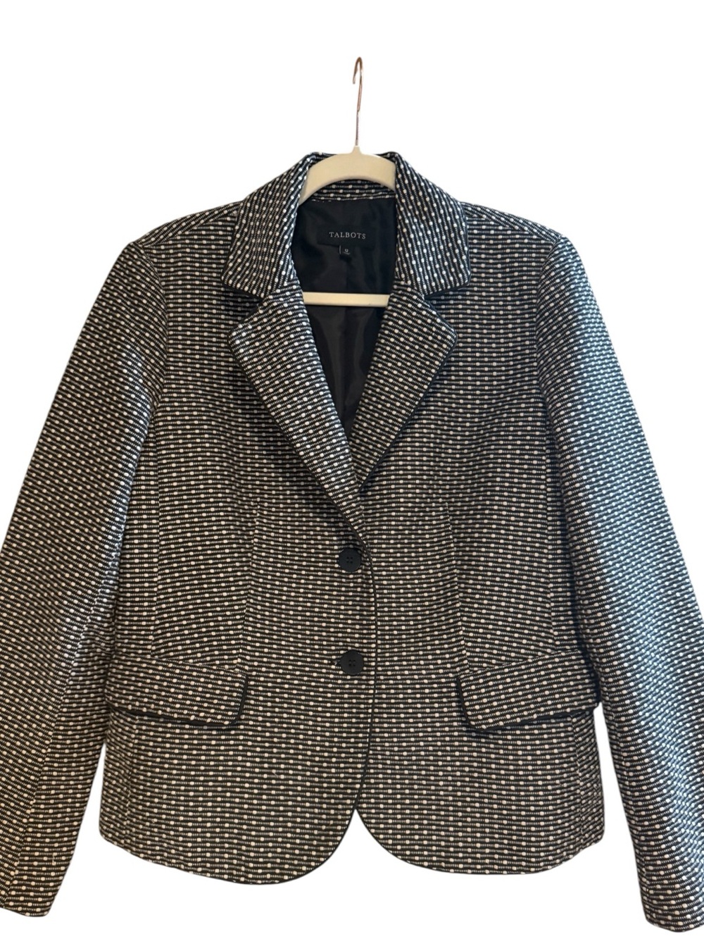 Talbots Size 12 Black Ivory Textured Woven Blazer Jacket Career Classic
